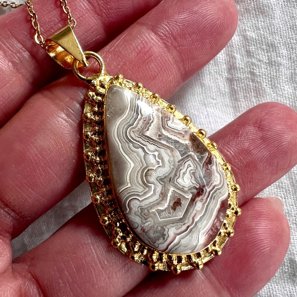 18k Gold Plated Crazy Lace Agate Necklace Pendant